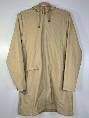 RAINS WATERPROOF LONG HOODED TRENCH COAT.